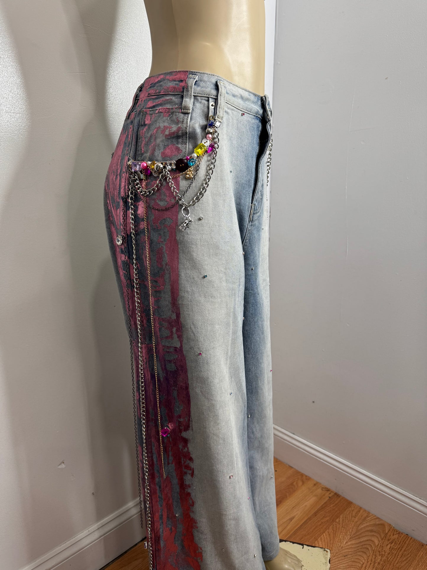 Jeweled Foiled Effect Denim