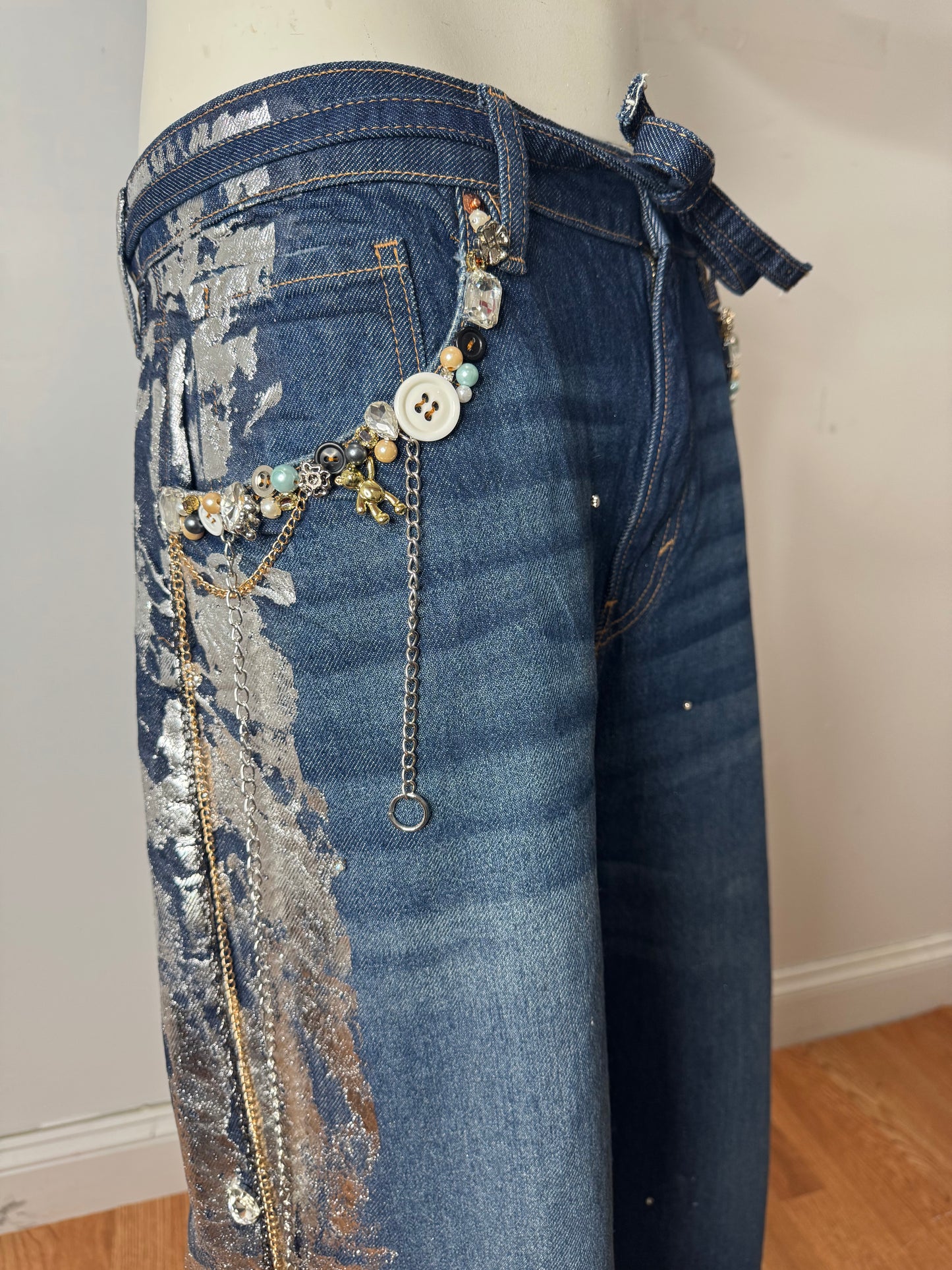 Jeweled Foiled Effect Denim