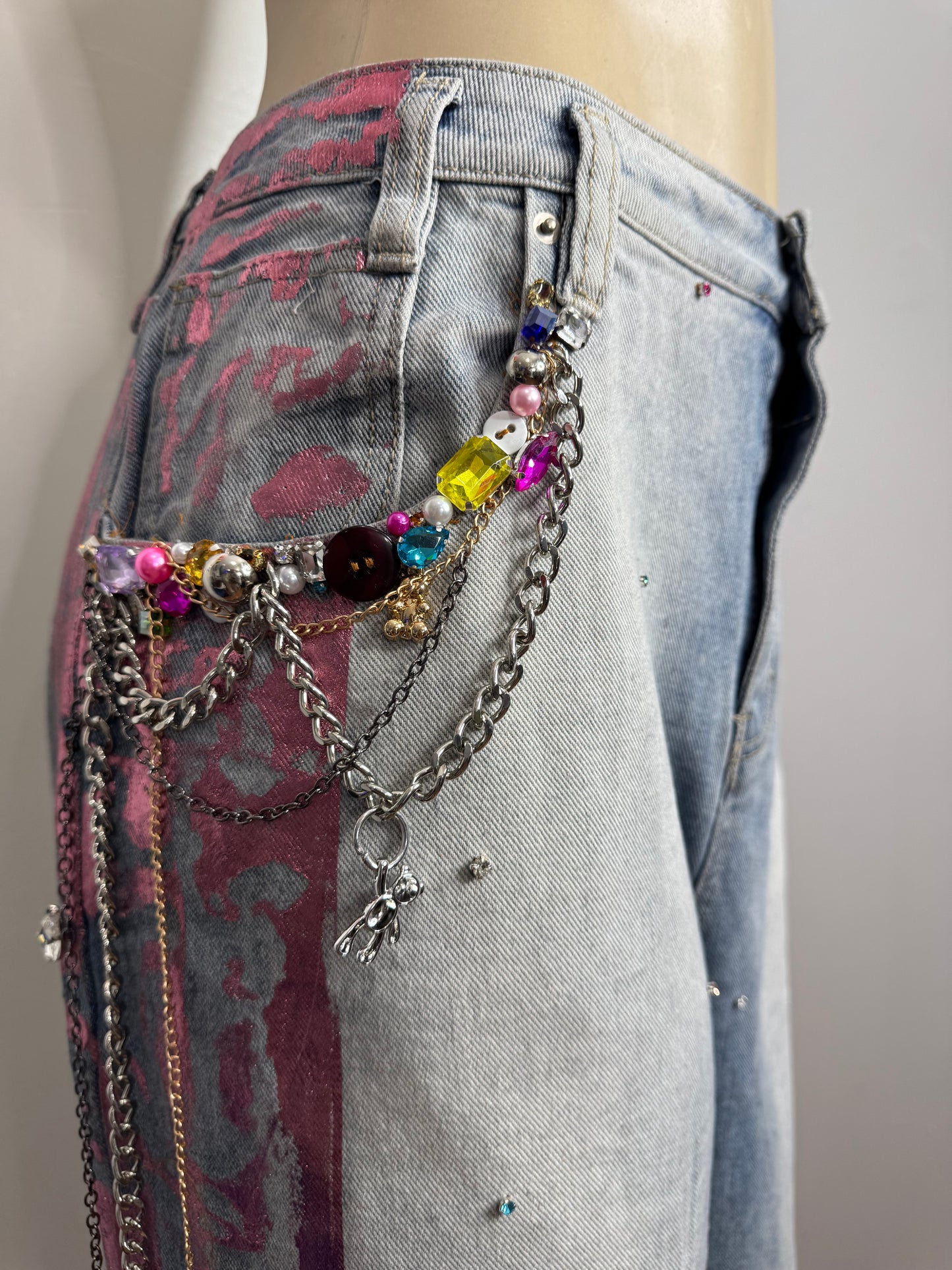 Jeweled Foiled Effect Denim