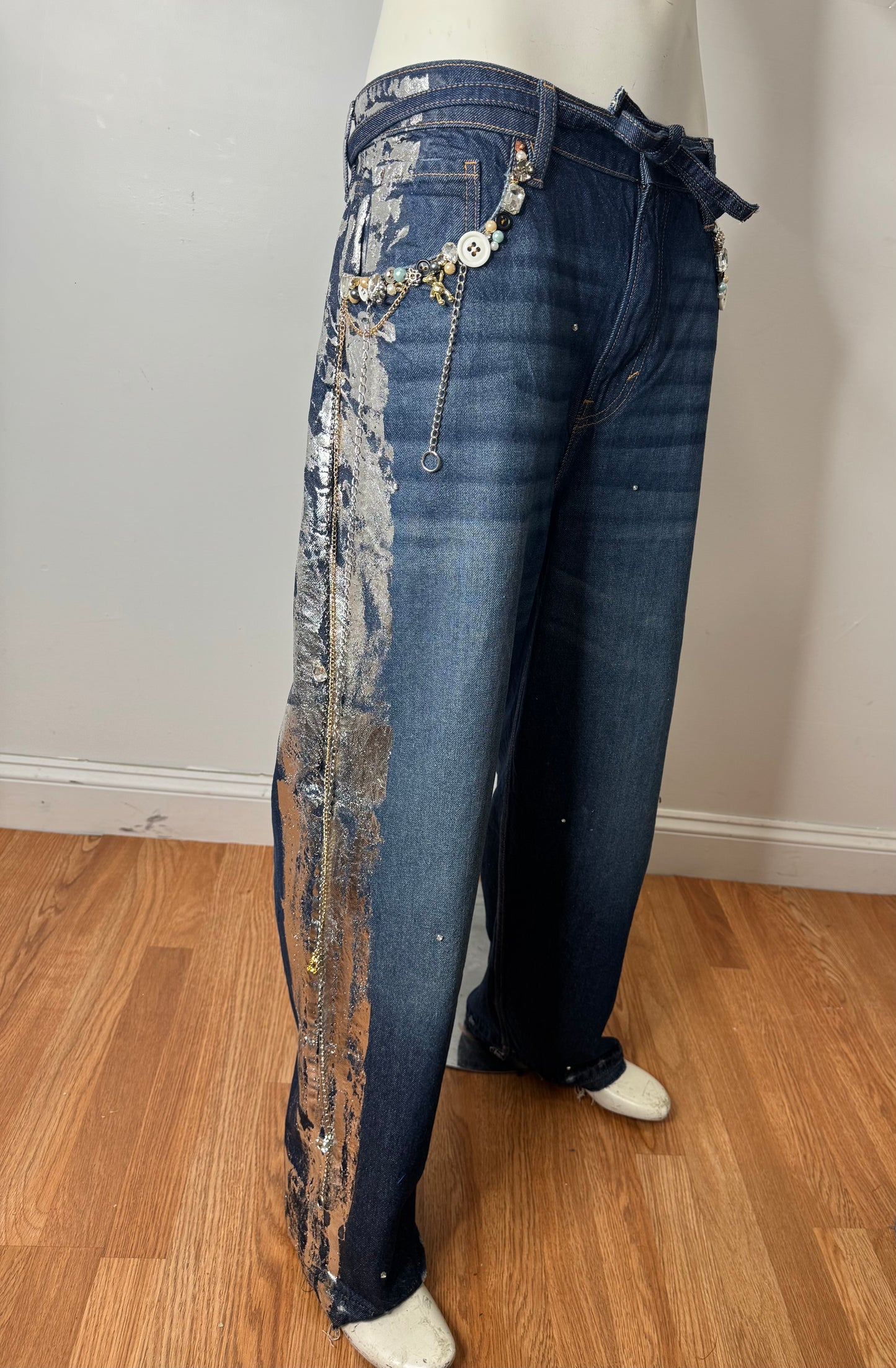 Jeweled Foiled Effect Denim