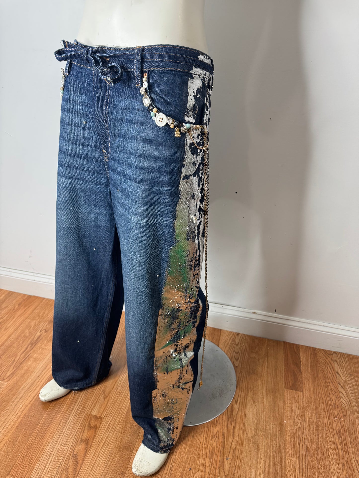 Jeweled Foiled Effect Denim